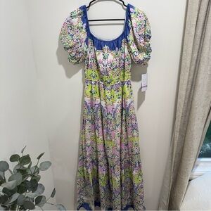 NWT Maison Tara Floral Puff Sleeve Tiered Maxi Dress Size 6